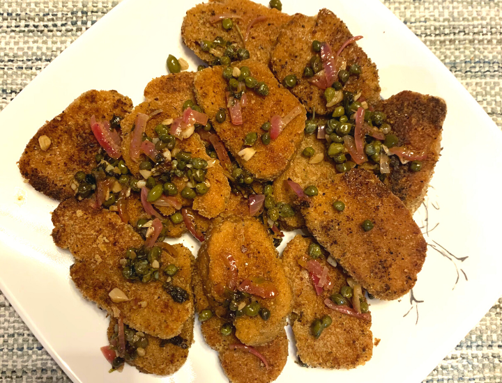 vegan chicken piccata made with seitan on a serving plate